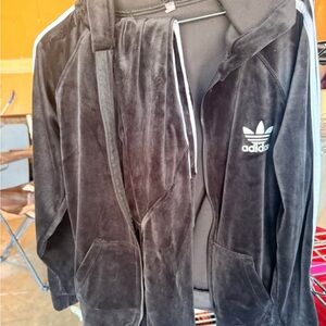 Black Velour Hoodie with White Stripes